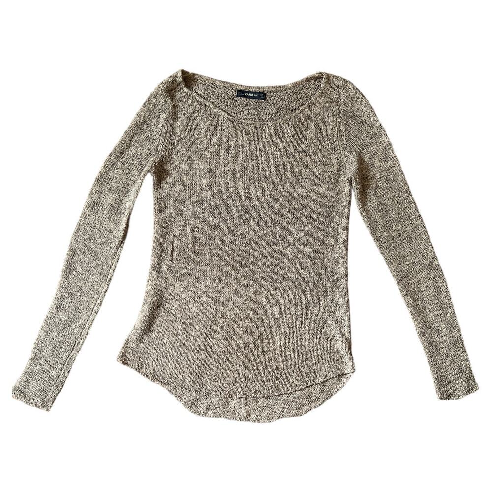 ZARA Brown Knit Long Sleeve Sweater Top, M
